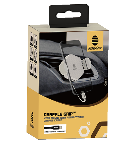 HoneyGear Grapple Grip Cell Phone Car Vent Holder with Cable in Retail Box White